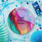 抽象芸術モダンマーブルウォーター色デザイン誕生日 ペーパープレート (パーティー)