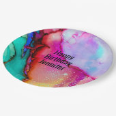 抽象芸術モダンマーブルウォーター色デザイン誕生日 ペーパープレート (アングル)