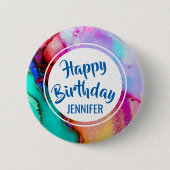 抽象芸術モダンマーブルウォーター色デザイン誕生日 缶バッジ (正面)