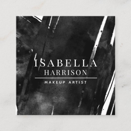 抽象芸術モダンメイクアップアーティストブラック スクエア名刺 (正面)