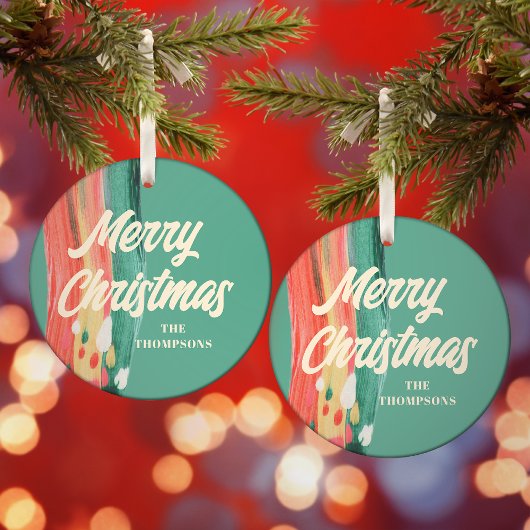 抽象芸術モダンメリーパーソナライズされたクリスマス ガラスオーナメント