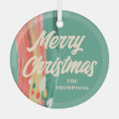 抽象芸術モダンメリーパーソナライズされたクリスマス ガラスオーナメント (正面)