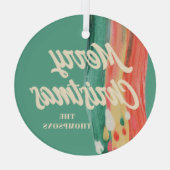 抽象芸術モダンメリーパーソナライズされたクリスマス ガラスオーナメント (裏面)