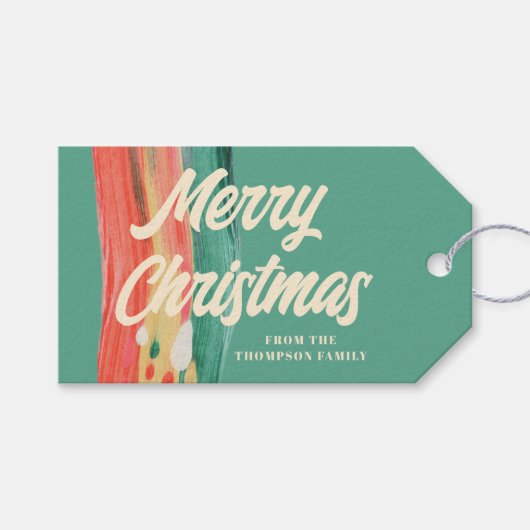 抽象芸術モダンメリーパーソナライズされたクリスマス ギフトタグ (正面(横))