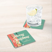 抽象芸術モダンメリーパーソナライズされたクリスマス スクエアペーパーコースター (インサイチュ)