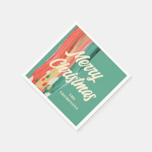 抽象芸術モダンメリーパーソナライズされたクリスマス スタンダードカクテルナプキン (角)