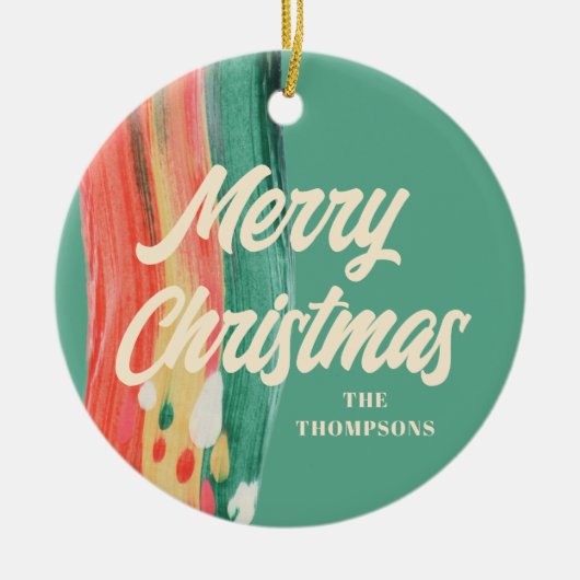 抽象芸術モダンメリーパーソナライズされたクリスマス セラミックオーナメント (正面)