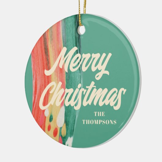 抽象芸術モダンメリーパーソナライズされたクリスマス セラミックオーナメント (左)