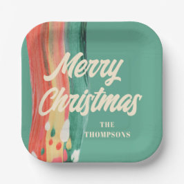 抽象芸術モダンメリーパーソナライズされたクリスマス ペーパープレート