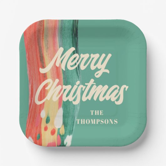 抽象芸術モダンメリーパーソナライズされたクリスマス ペーパープレート (正面)