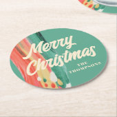 抽象芸術モダンメリーパーソナライズされたクリスマス ラウンドペーパーコースター (アングル)