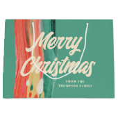 抽象芸術モダンメリーパーソナライズされたクリスマス ラージペーパーバッグ (正面)