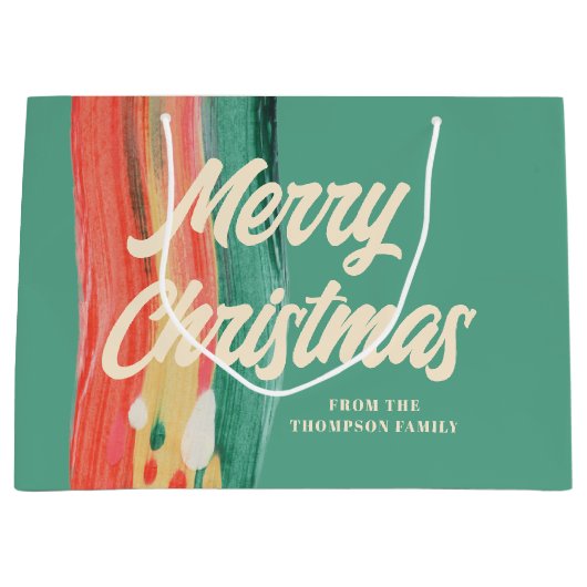 抽象芸術モダンメリーパーソナライズされたクリスマス ラージペーパーバッグ (正面)