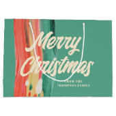 抽象芸術モダンメリーパーソナライズされたクリスマス ラージペーパーバッグ (裏面)