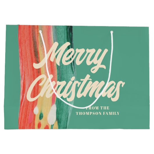 抽象芸術モダンメリーパーソナライズされたクリスマス ラージペーパーバッグ (裏面)