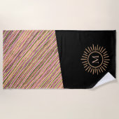 抽象芸術モダンモノグラムサマーピンクイエロー金ゴールド ビーチタオル (正面)