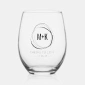 抽象芸術モダンモノグラム結婚式の引き出物 ステムなしワイングラス (正面)