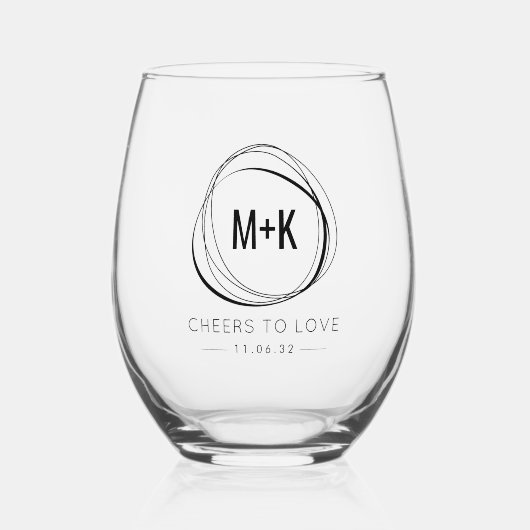 抽象芸術モダンモノグラム結婚式の引き出物 ステムなしワイングラス (正面)