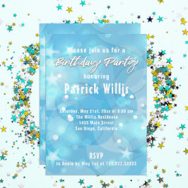 抽象芸術モダンライトブルー誕生日パーティー 招待状