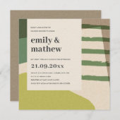 抽象芸術モダンライムグリーンアートカップルシャワー 招待状 (正面/裏面)