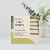 抽象芸術モダンライムグリーンアートカップルシャワー 招待状 (スタンド正面)