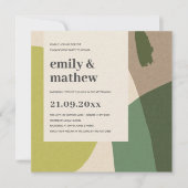 抽象芸術モダンライムグリーンクラフトアート婚約 招待状 (正面)