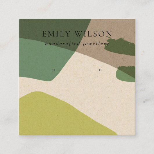 抽象芸術モダンライムグリーンクラフトイヤリングディスプレイ スクエア名刺 (正面)
