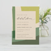 抽象芸術モダンライムグリーン芸術的ブライダルシャワー 招待状 (スタンド正面)