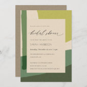抽象芸術モダンライムグリーン芸術的ブライダルシャワー 招待状 (正面/裏面)