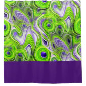 抽象芸術モダンライムグリーン、紫と黄 シャワーカーテン (正面)