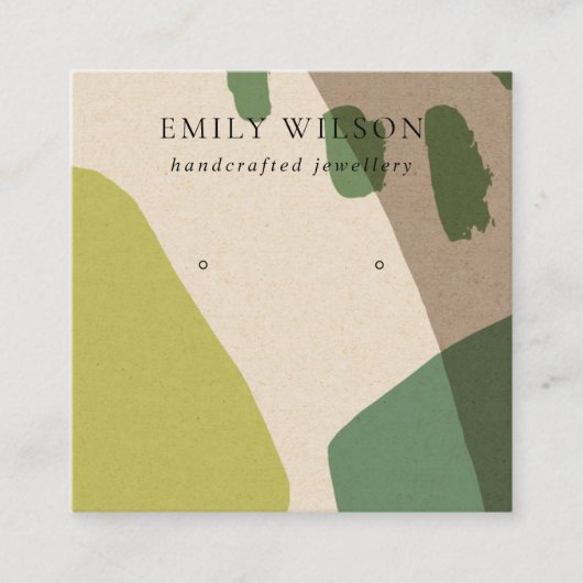抽象芸術モダンライムグリーンKRAアートイヤリングディスプレイ スクエア名刺 (正面)