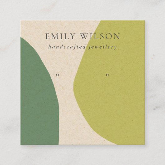 抽象芸術モダンライムグリーンKRAアートイヤリングディスプレイ スクエア名刺 (正面)