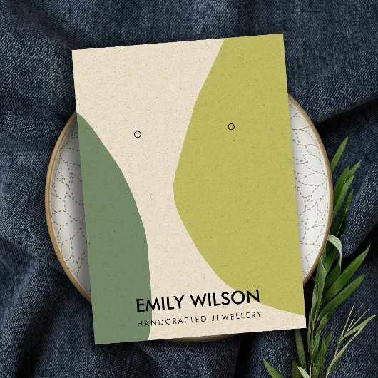 抽象芸術モダンライムグリーンKRAアートイヤリングディスプレイ 名刺