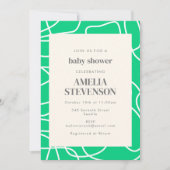 抽象芸術モダンラインアートグリーンカスタムベビーシャワー 招待状 (正面)