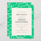 抽象芸術モダンラインアートグリーンカスタムベビーシャワー 招待状 (正面/裏面)