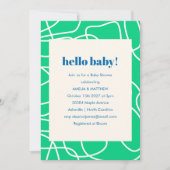 抽象芸術モダンラインアートグリーンブルーベビーシャワー 招待状 (正面)