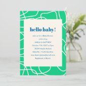 抽象芸術モダンラインアートグリーンブルーベビーシャワー 招待状 (スタンド正面)
