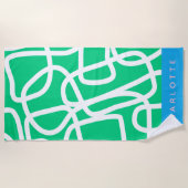 抽象芸術モダンラインアート(緑パーソナライズされた) ビーチタオル (正面)