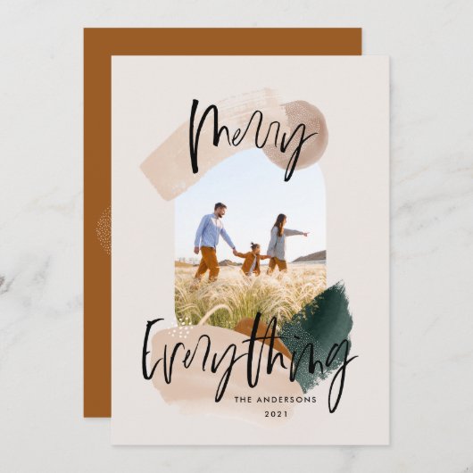 抽象芸術モダンラスト写真アーチのクリスマス休暇 案内状 (正面/裏面)