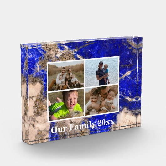 抽象芸術モダンラピスラズリブルーグラナイト フォトブロック (左)