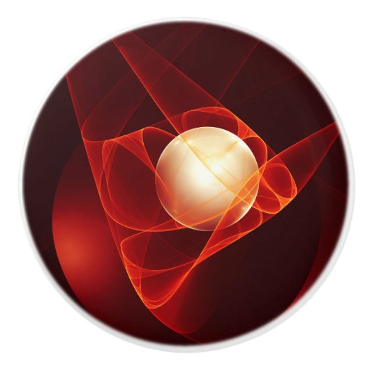 抽象芸術モダンレッドクリームファンタジーフラクタル セラミックノブ (正面)