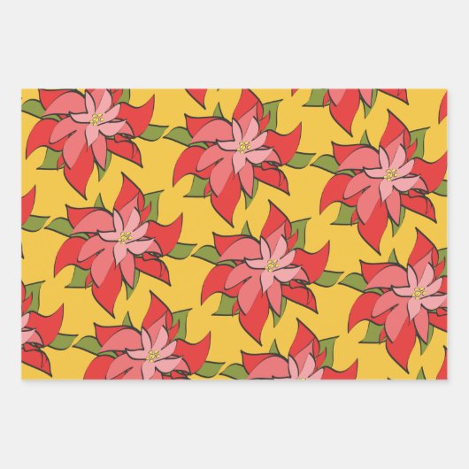 抽象芸術モダンレッドポインセティアホリデイ大事な行事 ラッピングペーパーシート (正面)