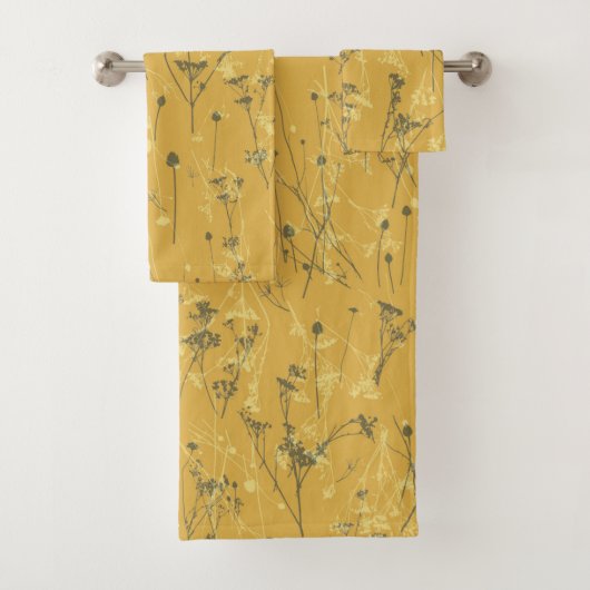 抽象芸術モダンワイルドフラワーマスタードイエロー バスタオルセット (インサイチュ)