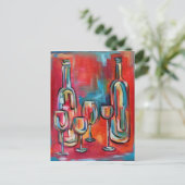 抽象芸術モダンワインボトルとグラス ポストカード (スタンド正面)