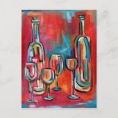 抽象芸術モダンワインボトルとグラス ポストカード (正面)