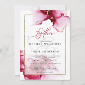 抽象芸術モダンヴィヴィヴィッドバーガンディピンク招待状 招待状 (正面)