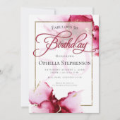 抽象芸術モダンヴィヴィヴィッドバーガンディピンク誕生日 招待状 (正面)