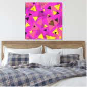 抽象芸術モダン三角形パープルイエローブラック キャンバスプリント (インサイチュ (寝室))