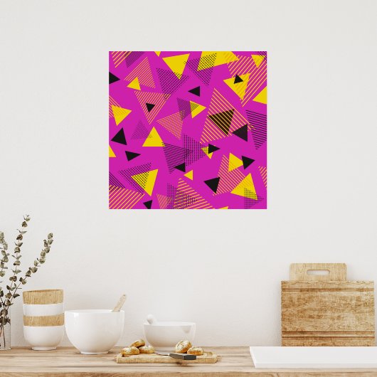 抽象芸術モダン三角形パープルイエローブラック ポスター (キッチン)