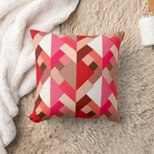 抽象芸術モダン三角形、コーラルレッドおよびピンク クッション (ブランケット)